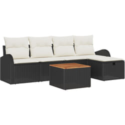 Ensemble de Canapés de Jardin 6 Pièces avec Coussins Noir Poly Rattan, Canapé de Jardin 2 Places avec Rangement & Coussins Noir Poly Rattan Vidaxl