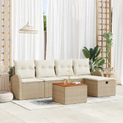 Ensemble de canapé de jardin 6 pièces avec coussins beige poly rattan