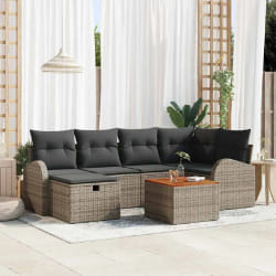 vidaXL Ensemble de canapé de jardin avec coussin 7 pcs Gris Poly rotin