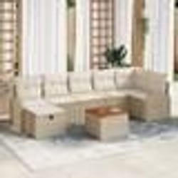 Ensemble de Canapé de Jardin de 8 Pièces avec Coussins Beige Poly Rattan
