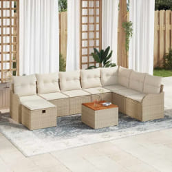 vidaXL Ensemble de canapé de jardin 9 pcs Beige Poly rotin