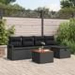Ensemble de 6 Pièces de Canapés de Jardin avec Coussins en Poly Rattan Noir