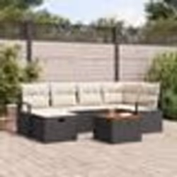 Canapés de Jardin 7 Pièces avec Coussins Noir Poly Rotin