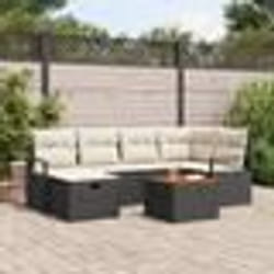 Canapés de Jardin 7 Pièces avec Coussins Noir Poly Rotin