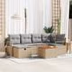 Canapé de jardin vidaXL 7 pièces avec coussins beige en rattan poly