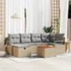 Canapé de jardin vidaXL 7 pièces avec coussins beige en rattan poly