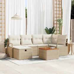 vidaXL Ensemble de canapé de jardin 7 pcs Beige Poly rotin