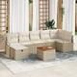 Ensemble de Canapé de Jardin 8 Pièces avec Coussins Beige Rattan Poly