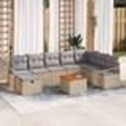 Ensemble de Sofa de Jardin de 9 Pièces avec Coussins Beige Poly Rotin