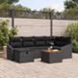 vidaXL Set de canapé de jardin 7 pièces avec coussins en poly rattan noir