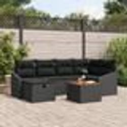 vidaXL Set de canapé de jardin 7 pièces avec coussins en poly rattan noir