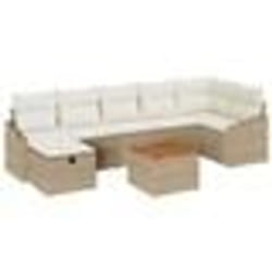 vidaXL Ensemble de jardin 8 pièces avec coussins beige en poly rotin