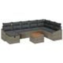 vidaXL Ensemble de canapés de jardin 9 pièces avec coussins gris en poly rattan