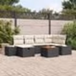 vidaXL Ensemble de canapé de jardin 7 pièces avec coussins noir en poly rotin