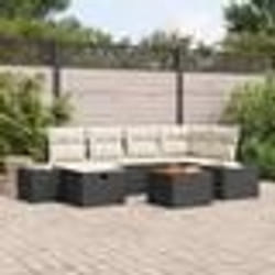vidaXL Ensemble de canapé de jardin 7 pièces avec coussins noir en poly rotin