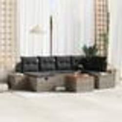 vidaXL Ensemble de canapé de jardin 7 pièces avec coussins gris en poly rattan