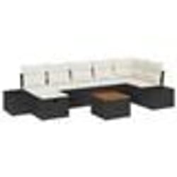 vidaXL Ensemble de Canapé de Jardin 8 Pièces avec Coussins Noir Rotin Poly