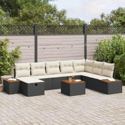 vidaXL Ensemble de canapé de jardin 9 pcs Noir 55 x 62 x 69 cm