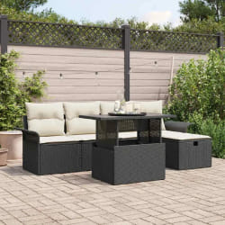 vidaXL Ensemble de canapé de jardin avec coussin 6 pcs Noir Poly rotin