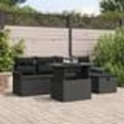 Ensemble de sofa de jardin vidaXL 6 pièces avec coussins Noir Poly Rattan
