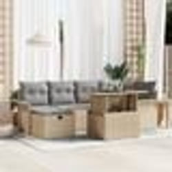 Ensemble de Canapé de Jardin de 7 Pièces avec Coussins Beige Rattan Poly