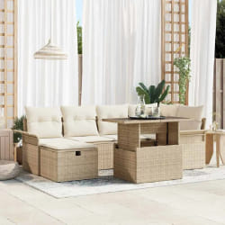 vidaXL Ensemble de canapé de jardin 7 pcs Beige Poly rotin