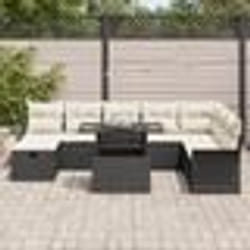 Ensemble de canapé de jardin vidaXL 9 pièces avec coussins - Rotin noir