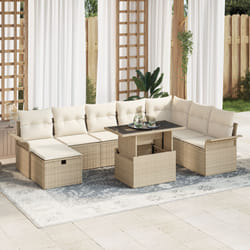 Ensemble de canapé de jardin 9 pièces avec coussins beige poly rotin