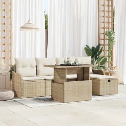vidaXL Ensemble de canapé de jardin 6 pcs Beige Poly rotin