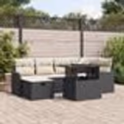 Ensemble de canapés de jardin 7 pièces avec coussins Noir Poly Rotin