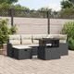 Ensemble de canapés de jardin 7 pièces avec coussins Noir Poly Rotin