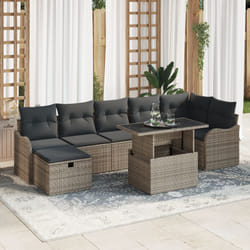 Ensemble de canapés de jardin 8 pièces avec coussins Gris Poly Rotin