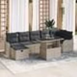 Ensemble de canapé de jardin 8 pièces avec coussins gris clair poly rotin