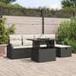 Ensemble de canapé de jardin 6 pièces avec coussins en rotin poly noir