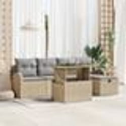 Ensemble de canapés de jardin 6 pièces avec coussins Beige Poly Rotin
