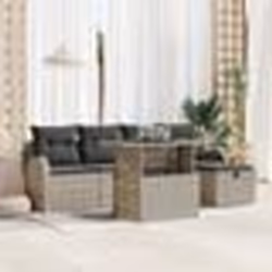 Set de Canapé de Jardin 6 Pièces avec Coussins Gris Clair Poly Rattan