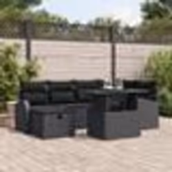 Ensemble de canapé de jardin 7 pièces avec coussins Rotin poly noir