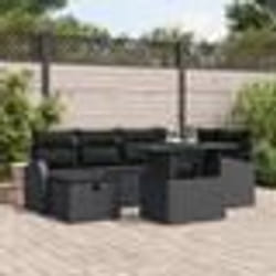 Ensemble de canapé de jardin 7 pièces avec coussins Rotin poly noir