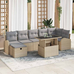 Canapé de jardin 8 pièces avec coussins beige rotin