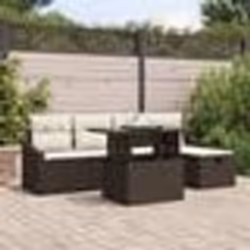 vidaXL Set de canapé de jardin 6 pièces avec coussins en rotin marron