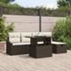vidaXL Set de canapé de jardin 6 pièces avec coussins en rotin marron