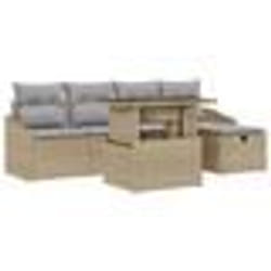 vidaXL Ensemble de canapés de jardin 6 pièces avec coussins beige en poly rotin
