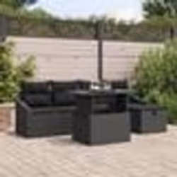 vidaXL Set de canapé de jardin 6 pièces avec coussins - Rattan poly noir