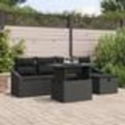 vidaXL Set de canapé de jardin 6 pièces avec coussins - Rattan poly noir