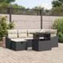 vidaXL Ensemble de canapé de jardin 7 pièces avec des coussins en poly rotin noir