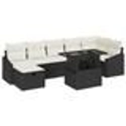 vidaXL Canapé de jardin 8 pièces avec coussins, noir en poly rotin