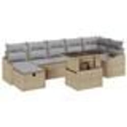 vidaXL Ensemble de canapé de jardin 8 pièces avec des coussins beiges en poly rotin