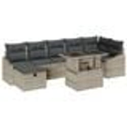 vidaXL Ensemble de Canapé de Jardin 8 Pièces avec Coussins en Rattan Gris Clair