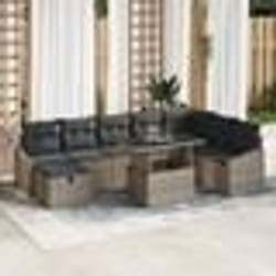 vidaXL Canapé de jardin 9 pièces avec coussins gris en poly rotin