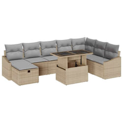 vidaXL Set de canapés de jardin 9 pièces avec des coussins en poly rotin beige.